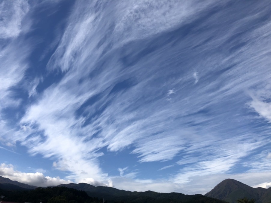 秋晴れに、ほうきで掃いたような雲。